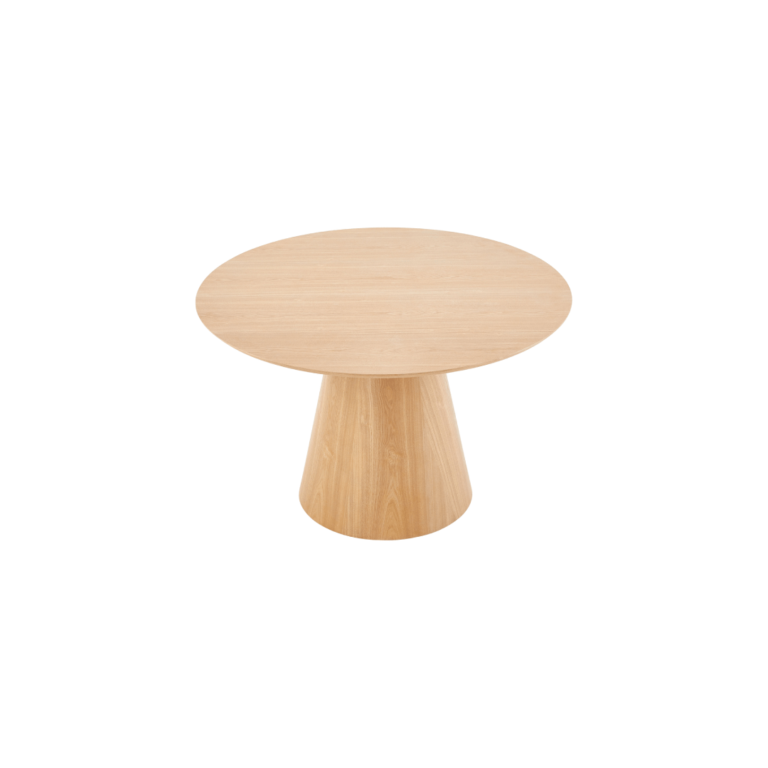 naturel eettafel rond met houten centrale poot 120 cm breed