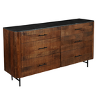 mangohouten dressoir met latjes en marmeren blad en afgeronde hoeken 175 cm breed