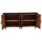 mangohouten dressoir met latjes en marmeren blad en afgeronde hoeken 180 cm breed