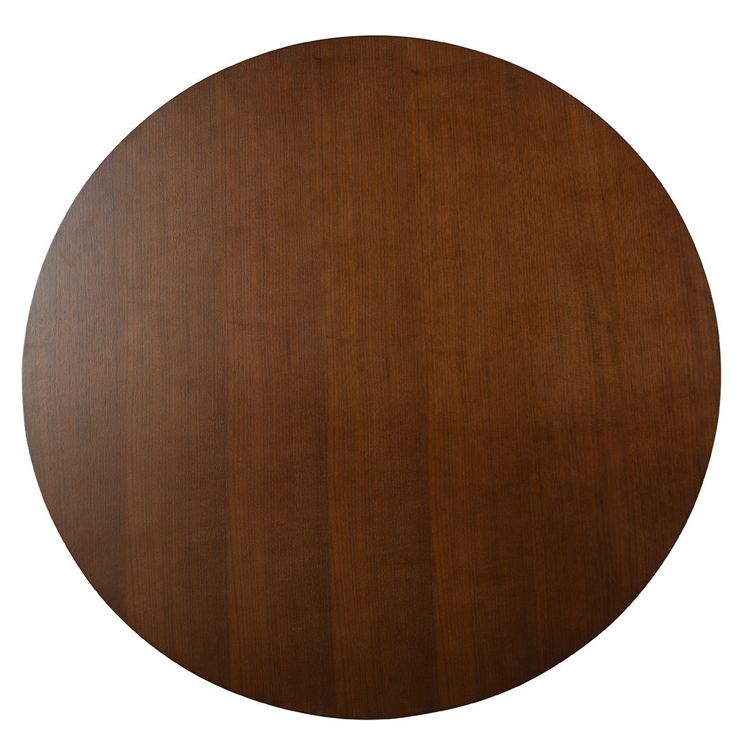 ronde eettafel met centrale poot in donkere walnoot kleur 120 cm breed