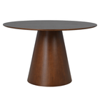 ronde eettafel met centrale poot in donkere walnoot kleur 120 cm breed