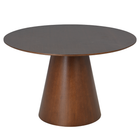 ronde eettafel met centrale poot in donkere walnoot kleur 120 cm breed