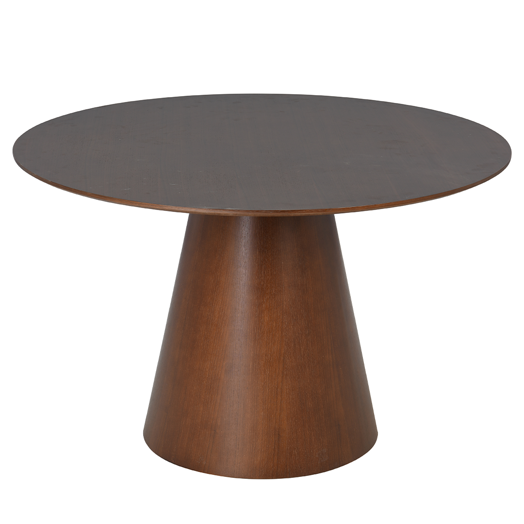 ronde eettafel met centrale poot in donkere walnoot kleur 120 cm breed