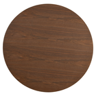 ronde eettafel van walnootkleurig hout met 1 poot 120 cm breed