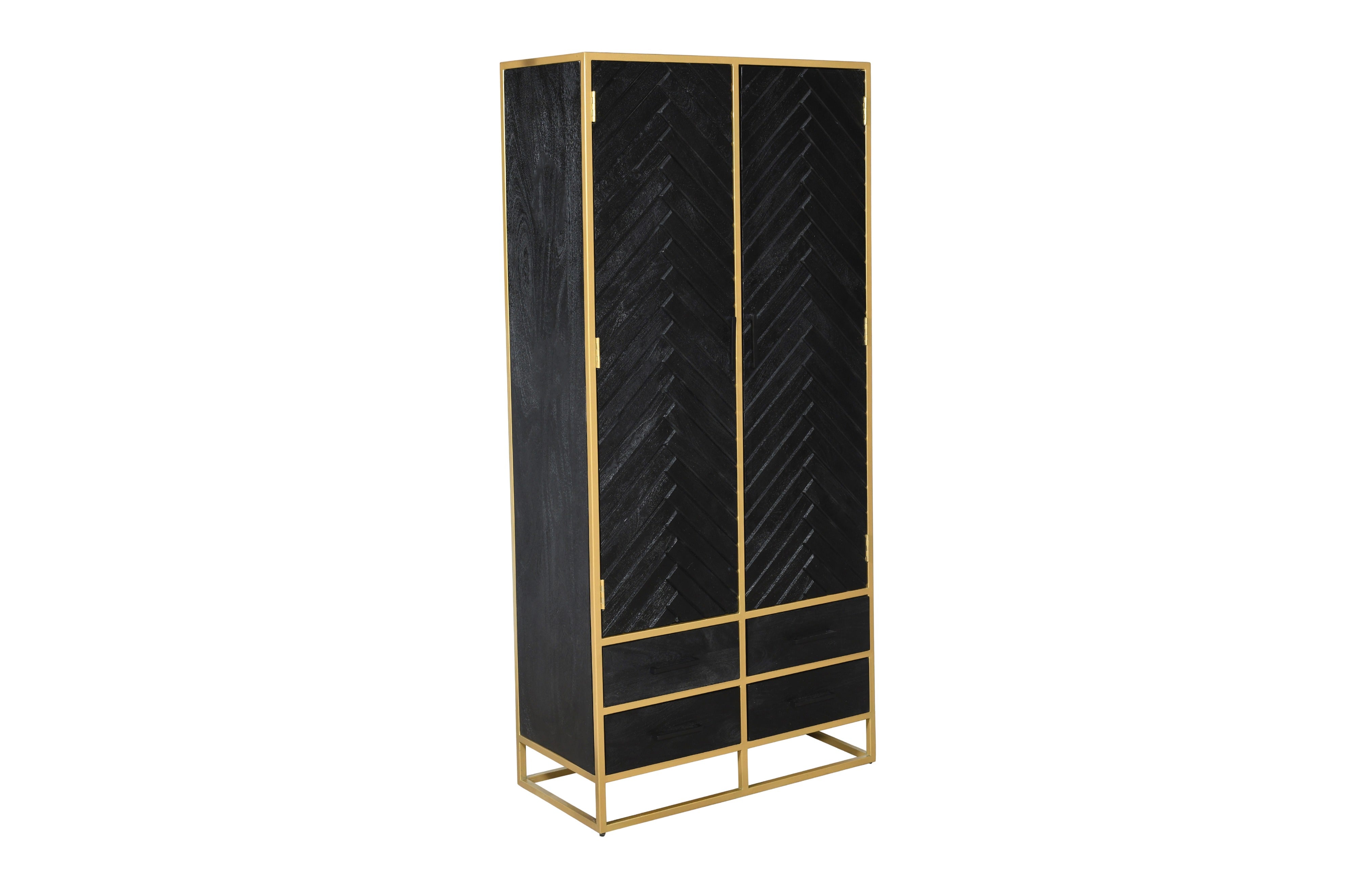 smalle zwarte kast met visgraat en goud frame 90 cm breed