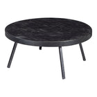 grote zwarte ronde salontafel van mangohout met visgraatpatroon 74 cm