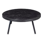 grote zwarte ronde salontafel van mangohout met visgraatpatroon 74 cm