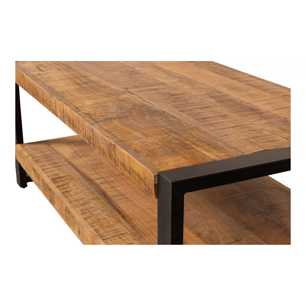 Eenvoudige salontafel van mangohout met dubbele laag 110 cm lang