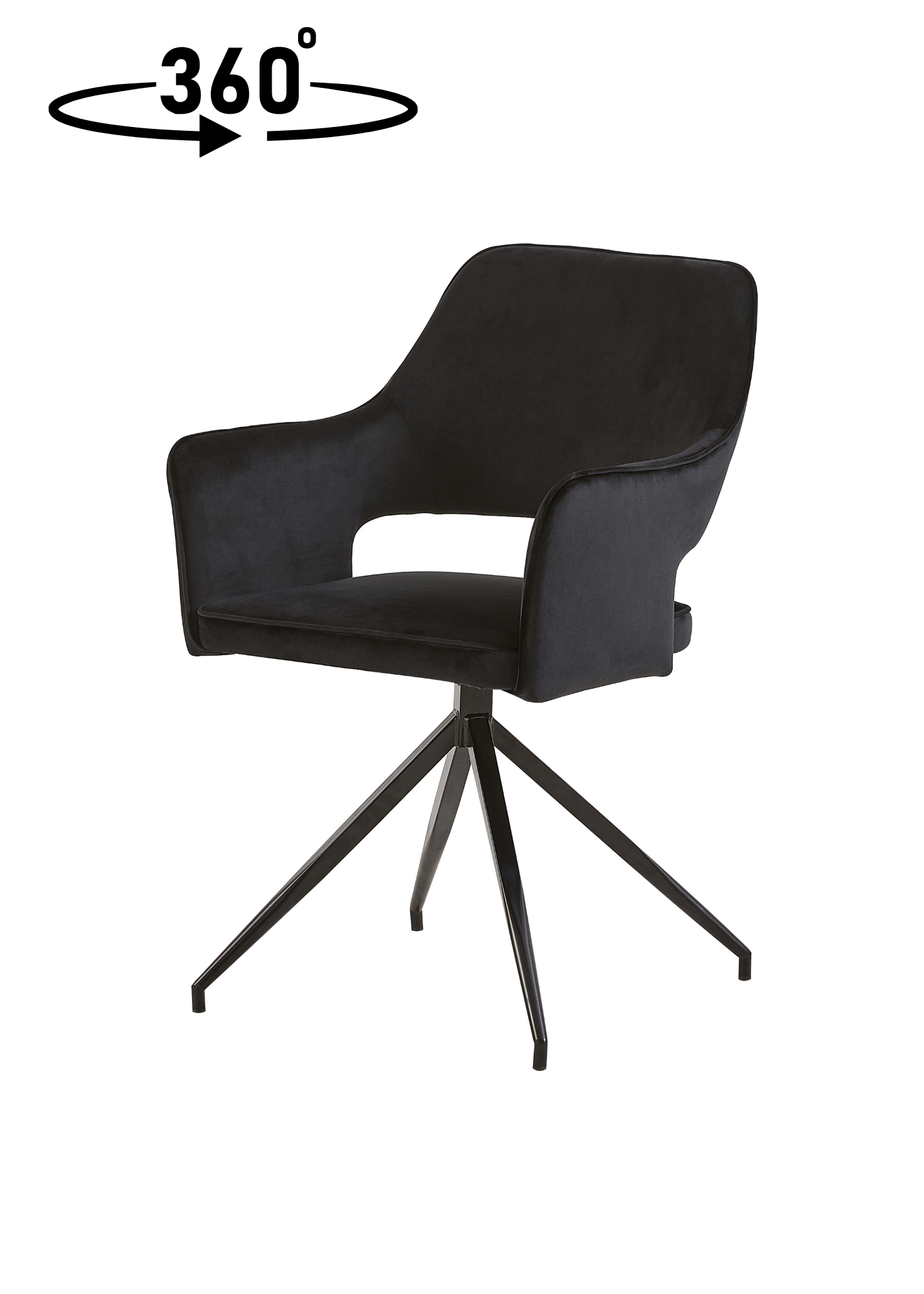 draaibare stoel van zwart fluweel met open rug