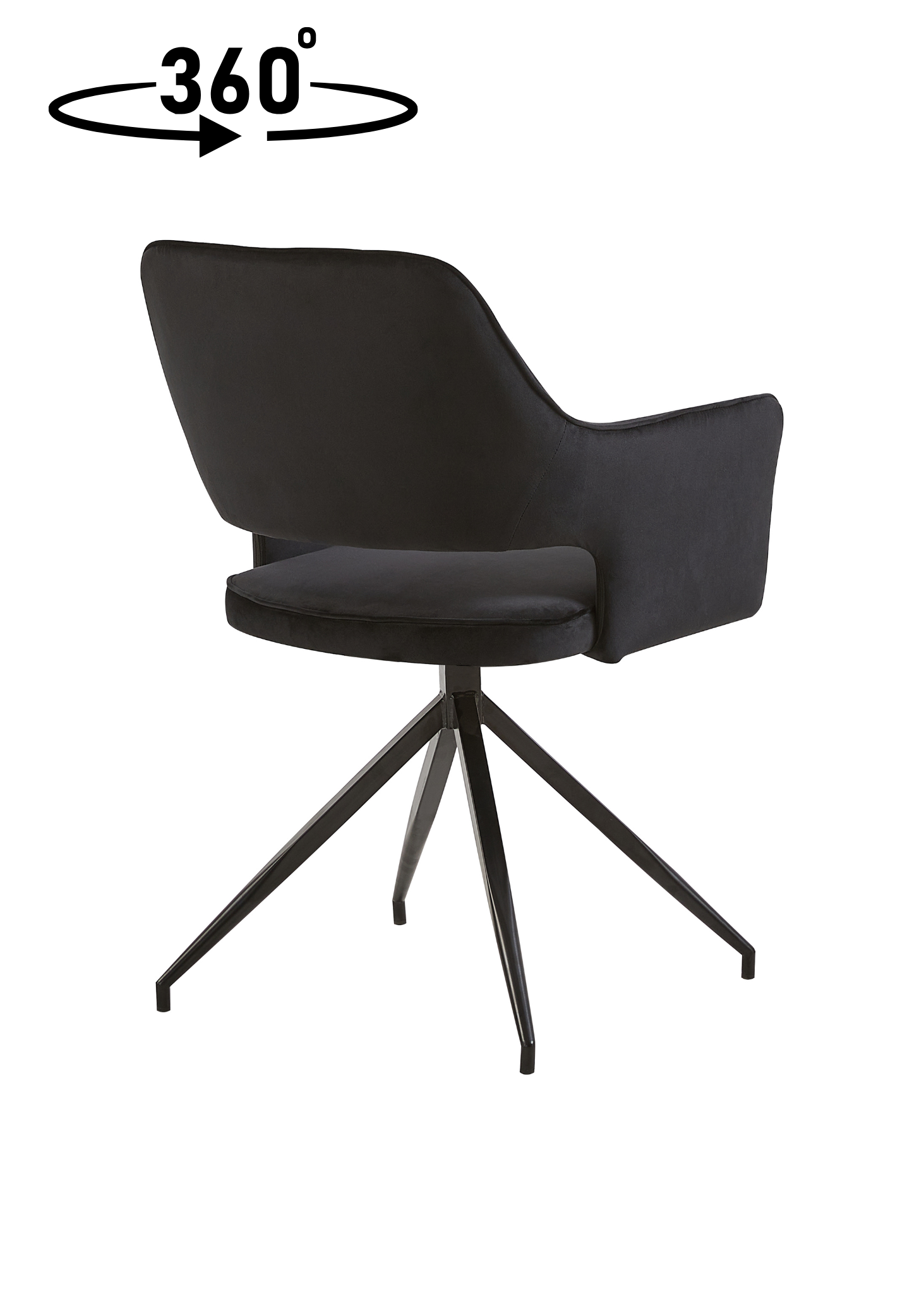 draaibare stoel van zwart fluweel met open rug