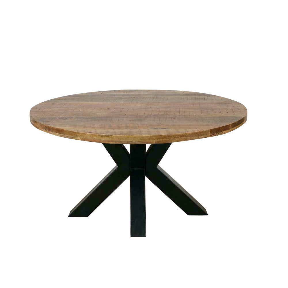 ronde eettafel van mangohout met metalen poot 140 cm